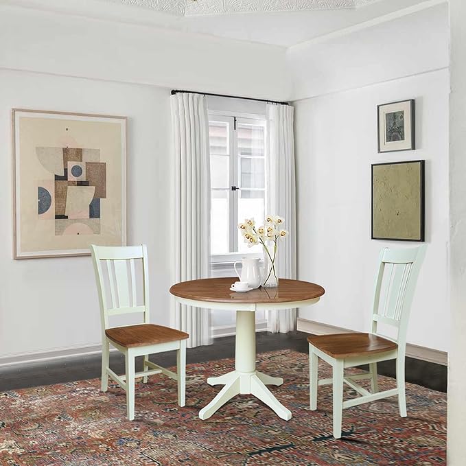 IC INTERNATIONAL CONCEPTS 36" Round Top Pedestal Dining Table with 2 San Remo Chairs - Multi-Color