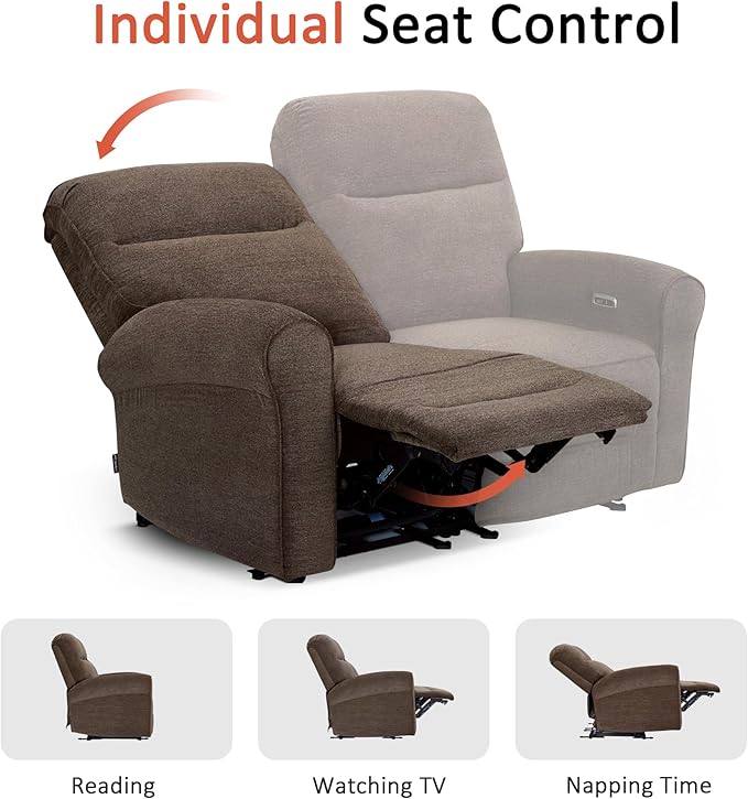 MCombo 64.6" Wall Hugger Power Loveseat Recliner Sofa with USB Ports, Reclining Loveseat for Small Spaces Living Room RV, Fabric PR635M1 (Dark Brown)