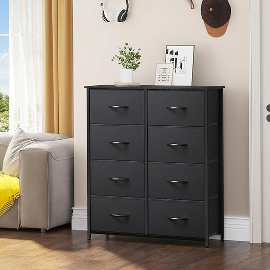 YITAHOME Fabric Dresser with 8 Drawers, Tall Dresser with Fabric Bins, Storage Tower Unit, Chest of Drawers for Living Room, Hallway, Black