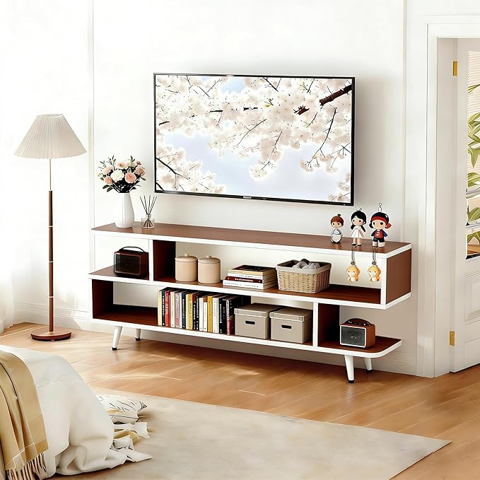 Lightdot TV Stand for TVs up to 45'', Modern Entertainment Center with 3 Storage Open Large Capacity for Collection, Media Console Table for Living Room/Entrance/Sofa Cabinet,Easy Assembly-Red Walnut
