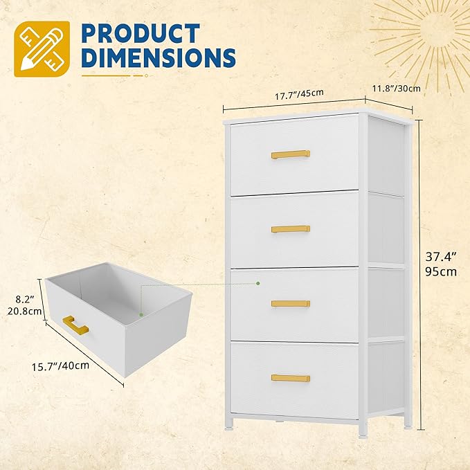 DWVO Dresser with 4 Drawers - Fabric Storage Tower, Organizer Unit for Room, Living Room, Hallway, Closets