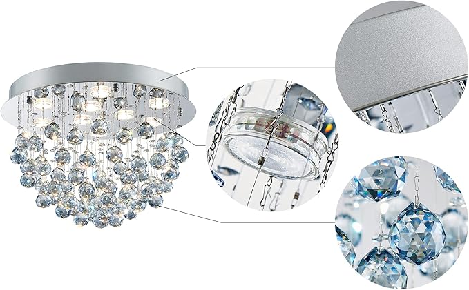 Saint Mossi 9-Lights Modern Chandelier K9 Crystal Light Fixture,Modern Flush Mount Ceiling Light Fixtures Raindrop Chandelier for Dining Room,Living Room, Light Blue Crystal & Chrome Finish