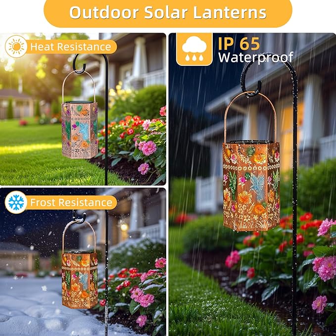 Solar Lanterns Outdoor Waterproof - Hummingbird Metal Hanging Lantern Garden, Patio, Pathway Decorative Light Gift for Moms Women Mother Grandma (1 Pack)