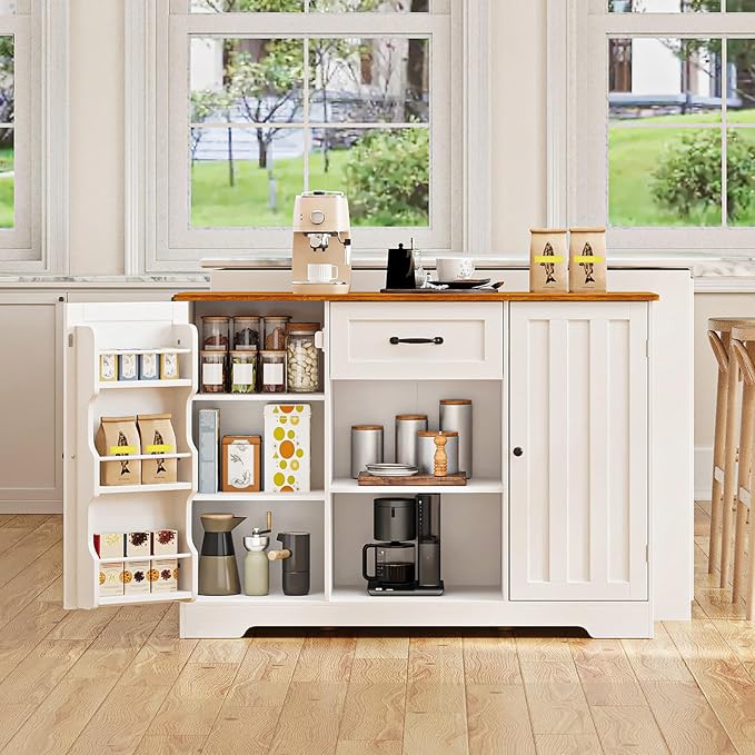 Gizoon Kitchen Sideboard Buffet Cabinet with Storage Coffee Bar Cabinet with Drawer, Kitchen Pantry Storage with Door and Shelves for Bathroom and Living Room, White and Rustic