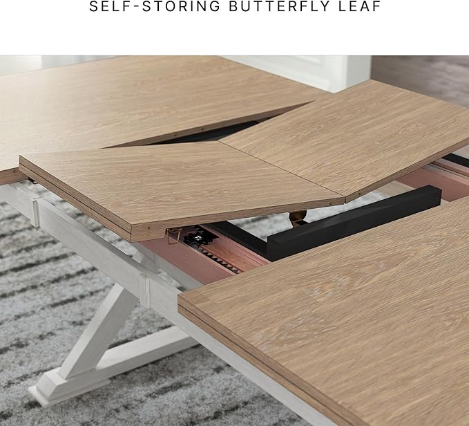 Signature Design by Ashley Westlinport Casual Dining Butterfly Extension Table with Self-Storing Butterfly Leaf, Light Brown & White