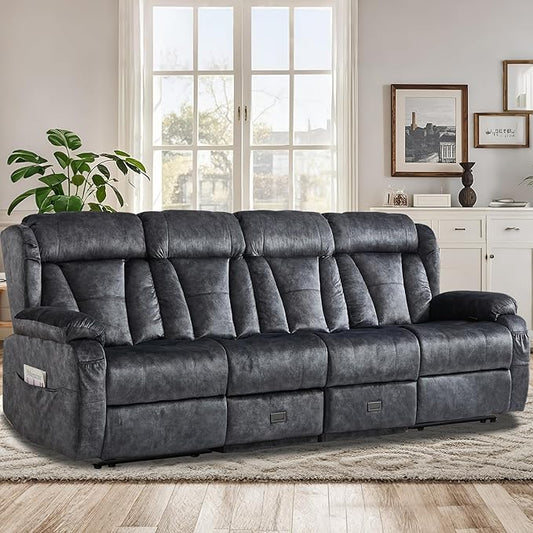 97.6" Manual Reclining Loveseat Sofa - Wall Hugger 4 Seat Loveseat Recliner with Console, Fold-Down Table and Built-in Outlets, Recliner Couch for Living Room RVs Home Theater Seating