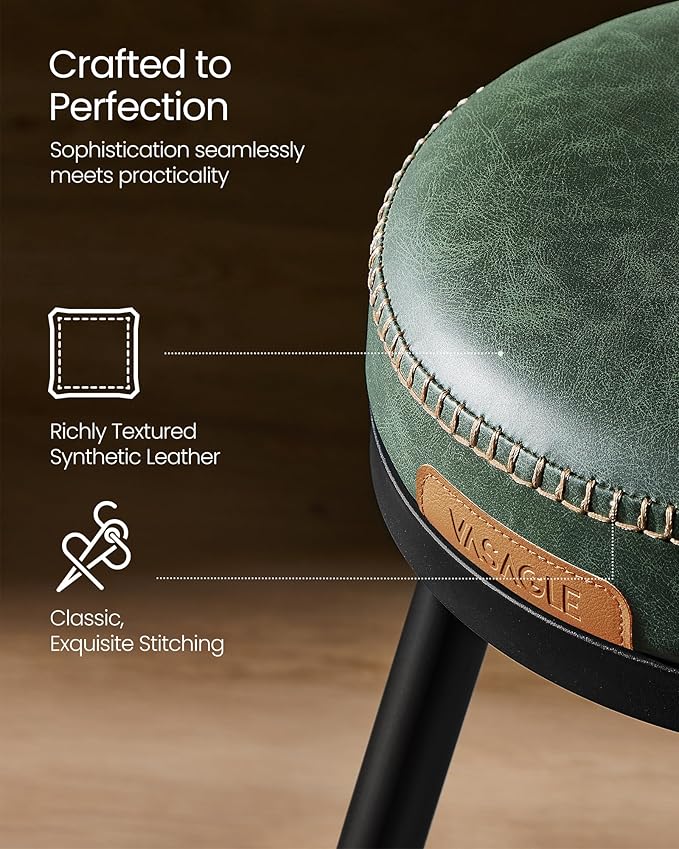 VASAGLE EKHO Collection - Bar Stools Set of 2, Swivel Bar Height Bar Stools with Back, Synthetic Leather with Stitching, Mid-Century Modern, 30-Inch Tall Barstools for Kitchen Home Bar, Forest Green