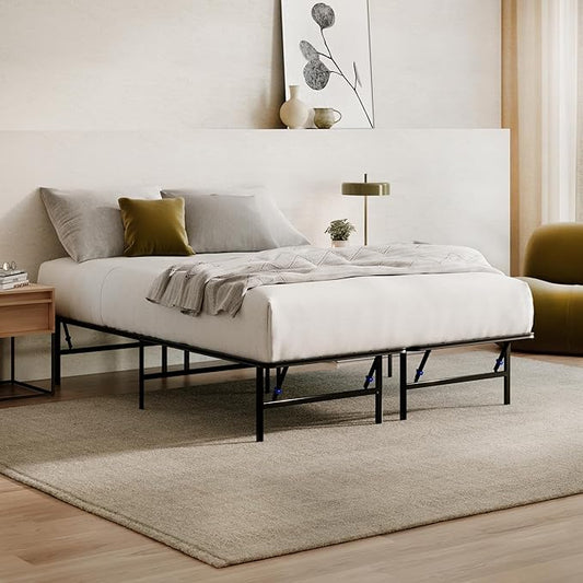 Siena Foldable Metal Platform Bed Frame - Twin XL - Tool-Free Easy Set Up - 14” Height - Classic, Durable Design - Sturdy Coated Steel Frame - No Box Spring Needed - Matte Black Finish