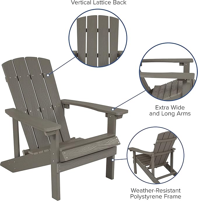 Flash Furniture Charlestown Poly Resin Adirondack Chair - Gray - All Weather - Indoor/Outdoor - Set of 2