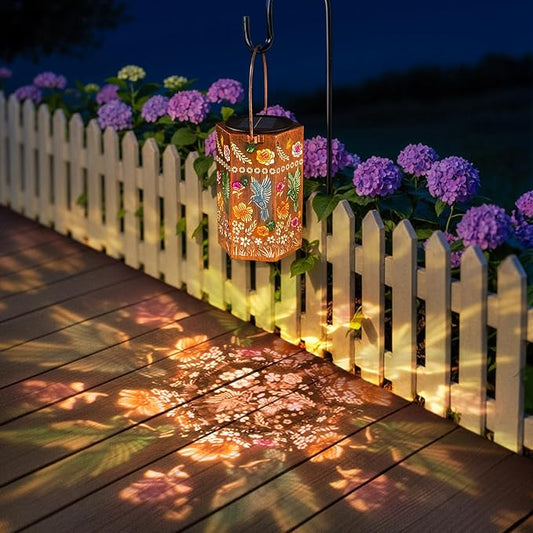 Solar Lanterns Outdoor Waterproof - Hummingbird Metal Hanging Lantern Garden, Patio, Pathway Decorative Light Gift for Moms Women Mother Grandma (1 Pack)