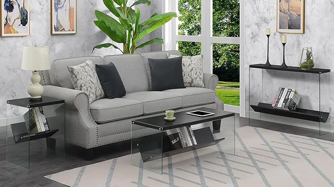 Convenience Concepts SoHo Glass Coffee Table 40" - Modern Living Room Table with Storage Shelf, Contemporary Coffee Table for Family Room, Black