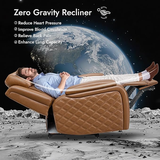 Watson & Whitely Genuine Leather Power Recliner Sofa and Loveseat Set, Zero Gravity Reclining Couch with Storage Console, Power Headrest & Wireless Charging, Cup Holders for Living Room, Saddle Brown