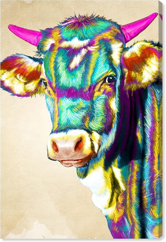 The Oliver Gal Artist Co Fun Colorful Glam Farm Cow Canvas Art, 30x45