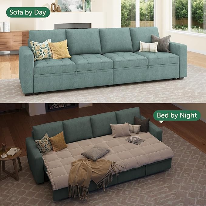 HONBAY Modular Sectional Sleeper Sofa with Pull Out Couch Bed, Convertible Sectional Couches for Living Room,Blue