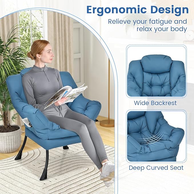 KOMFOTT Modern Accent Chair, Soft Upholstered Lazy Sofa with Side Pocket & Armrests, Single Sofa Armchair, Leisure Sofa Chair for Living Room, Bedroom, Navy