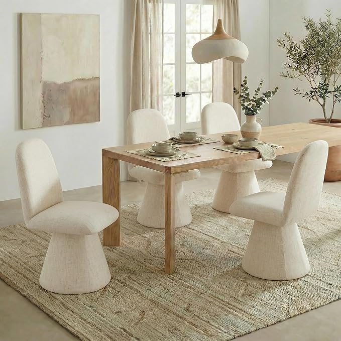 Swivel Dining Chairs Set of 2, Modern Upholstered Dining Chair Mid Century Kitchen Chairs with Wave Shaped High Back, 360 Degree Rotating Vanity Chair for Dining Room, Bedroom, Farmhouse, Sand
