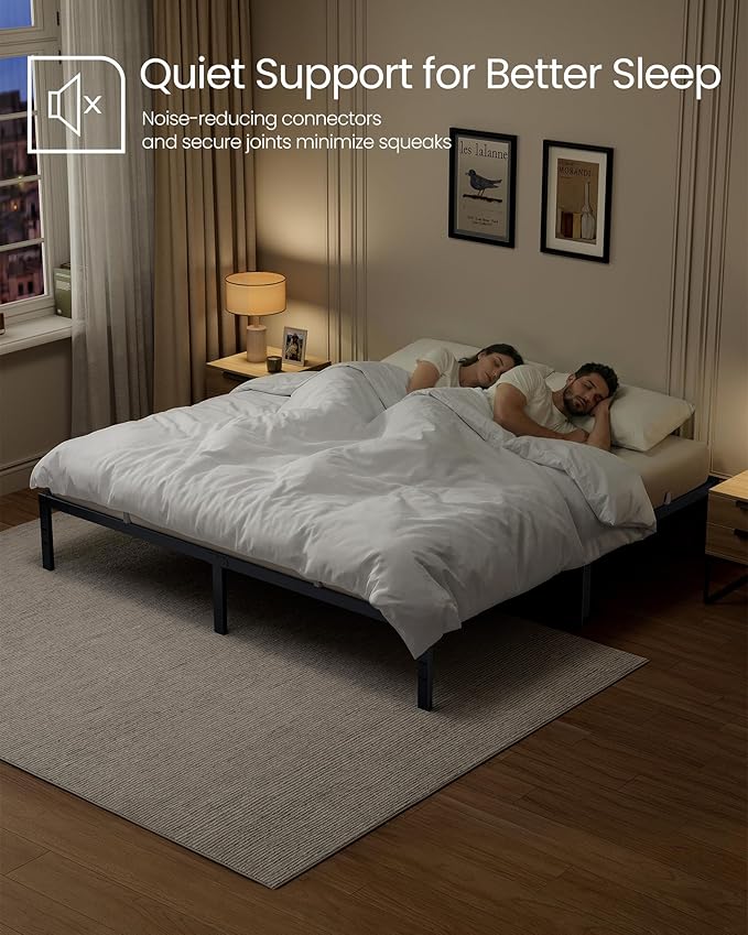 VASAGLE King Metal Bed Frame 14 Inches Tall, 1100 lb Weight Capacity, No Box Spring Needed, with Under-Bed Storage, Easy Setup, Heavy-Duty Platform Bed, Mattress Retainers, Matte Black URMB654BD02S