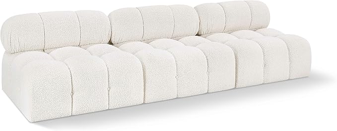 Meridian Furniture 611Cream-S102B Ames Collection Modern | Contemporary Modular Sofa with Rich Cream Boucle Fabric, Modular to Create Infinite Configurations, 102" W x 34" D x 28" H, Cream