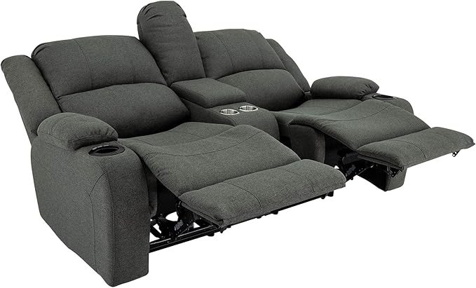 RecPro Charles Powered Double RV Wall Hugger Recliner Sofa | RV Loveseat | RV Furniture | Cloth (Fossil, 67")