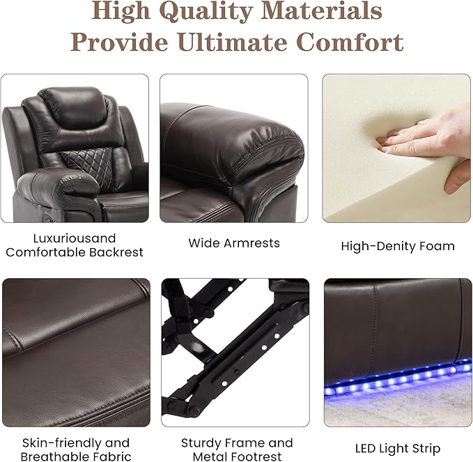 ERYE 73-Inch Oversized Manual Reclining Sofa with LED Strip and Cupholders for Living Room Home Theater, Multifunctional Faux Leather Loveseat Manual Recliner Couches | Storage Console, Cup Holder, LED Light Strips