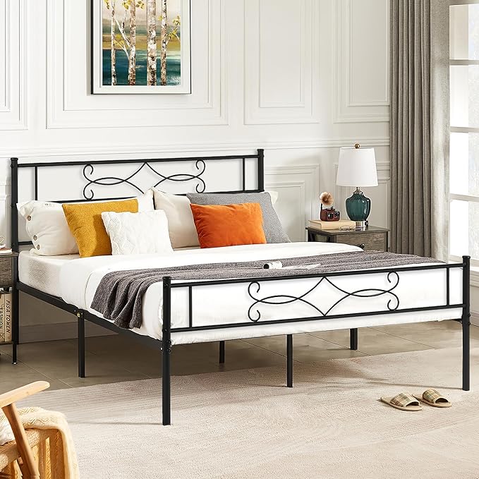 VECELO Full Size Metal Platform Bed Frame with Headboard/Steel Slat Support/No Box Spring Needed/Easy Assembly