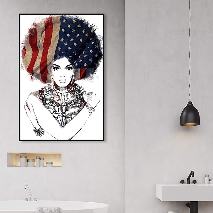 The Oliver Gal Artist Co. People Framed Wall Art Canvas Prints 'New American Woman' Portraits Home Décor, 30" x 45", White, Black