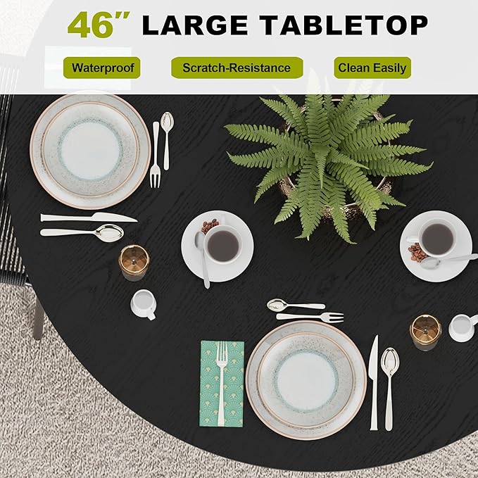 Casaphoria 46" Round Dining Table for 2-4, Farmhouse Style Small Table with Stripes Base, Easy Assembly for Living Room, Kitchen, Bar, Black