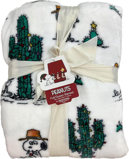 Berkshire Blanket & Home Co Peanuts Winter Blanket, Polyester (White - Christmas Cactus & Spike, Full/Queen)