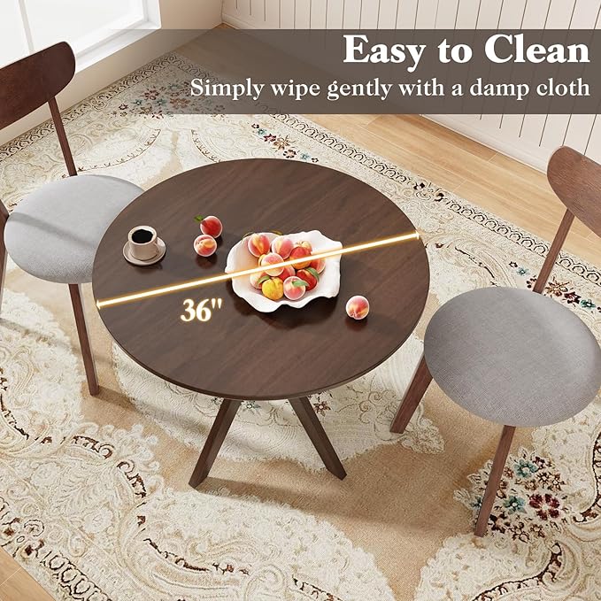 ERGOMASTER Round Dining Table, 36" Kitchen Table, Rubber Wood Legs, Brown