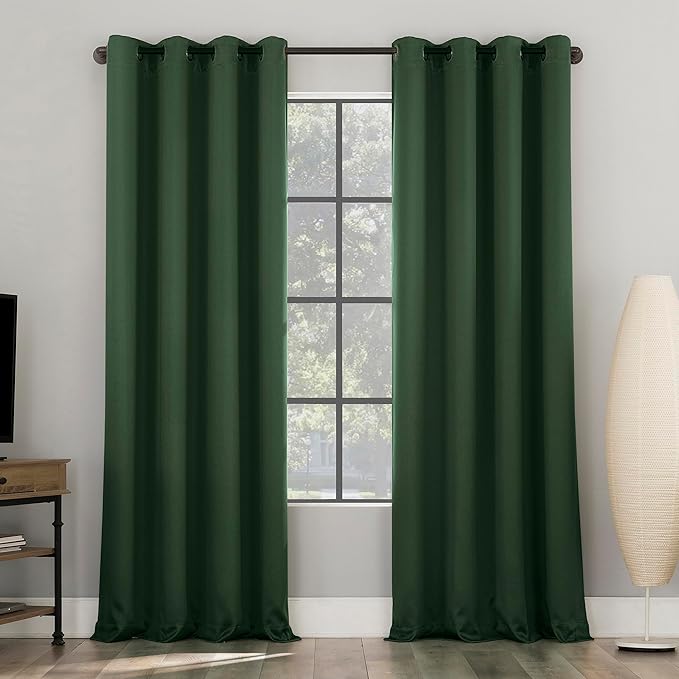 Sun Zero Nordic 2-Pack Theater Grade Noise Reducing Extreme 100% Blackout Grommet Curtain Panel Pair, 52" x 108", Evergreen