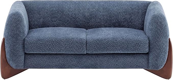 Christopher Knight Home Alma 63" Boucle Loveseat with Wood Legs, 2 Seater Sofa Couches for Living Room, Upholstered Couch Chair, Soft Seating Lounge Sofa Chair, Cozy Loveseat with Armrest, Navy Blue