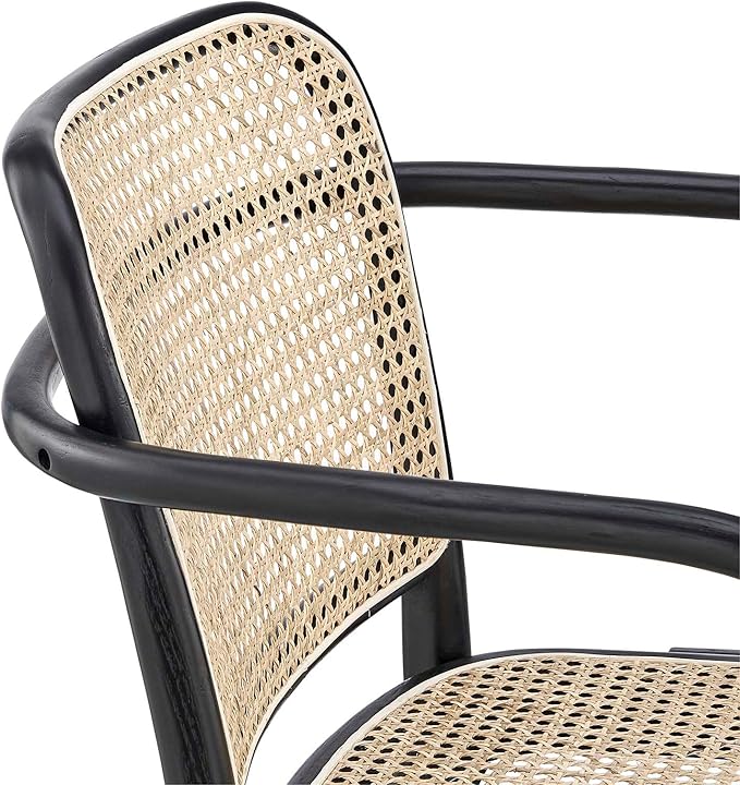 Modway Winona Elm Wood Cane Rattan Seat, Dining Chair - Set of 2, Black