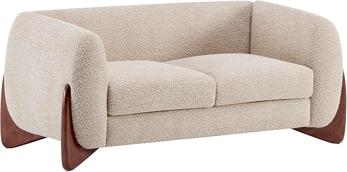 Christopher Knight Home Alma 63" Boucle Loveseat with Wood Legs, 2 Seater Sofa Couches for Living Room, Upholstered Couch Chair, Soft Seating Lounge Sofa Chair, Cozy Loveseat with Armrest, Almond
