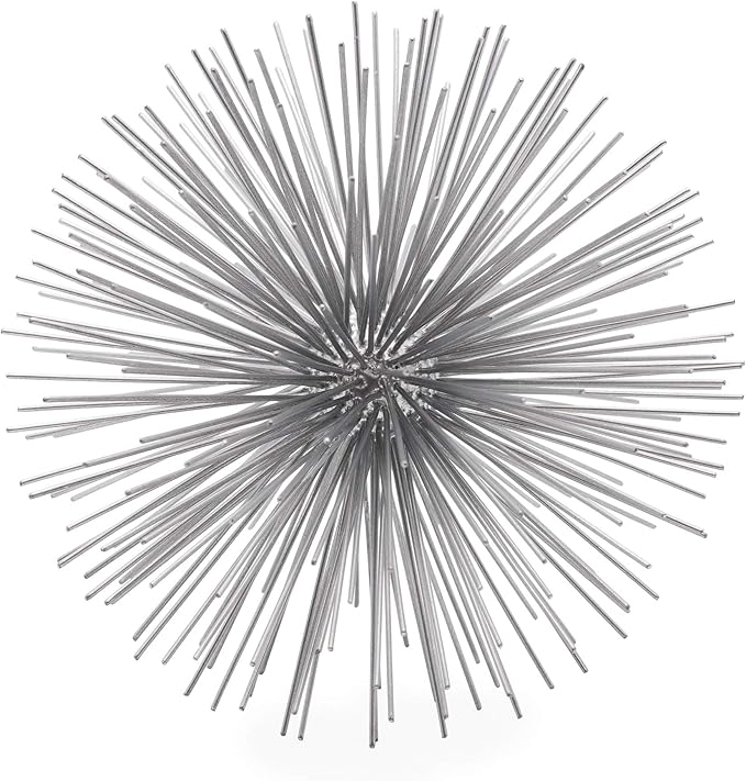 Torre & Tagus 7” Spike Silver Sphere Decor (Steel Metal Ball Decor) Handmade Starburst Table Decoration, Geometric Decorative Objects for Shelves, Mid-Century Modern Sputnik Home Table Accent