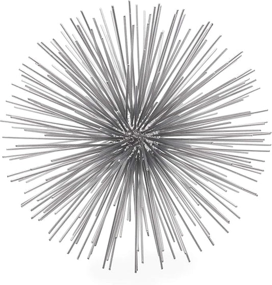 Torre & Tagus 7” Spike Silver Sphere Decor (Steel Metal Ball Decor) Handmade Starburst Table Decoration, Geometric Decorative Objects for Shelves, Mid-Century Modern Sputnik Home Table Accent