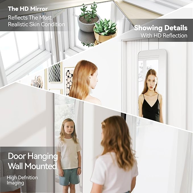 47x14 Mirror Full Length Door Hanging Wall Mounted Aluminum Alloy Metal Frame Dressing Make-up Save Space Half Body Mirrors for Entryway Bedroom Bathroom Living Room 47 inch Silver