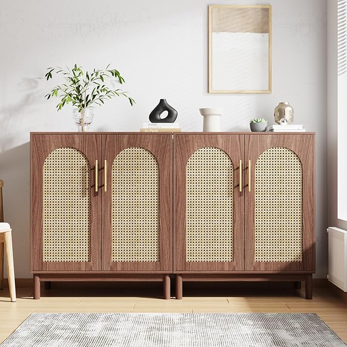 LITTLE TREE Modern Buffet Cabinet with Storage, 59 Inch Kitchen Sideboard Cabinet with 4 Doors, Coffee Bar Cabinet for Dining Room, Living Room | Modern, with Storage, 4 Doors