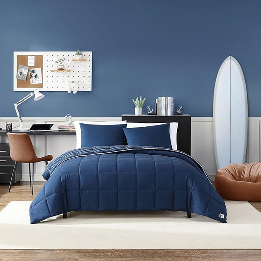 Nautica - Twin Comforter Set, Peached Microfiber Bedding with Matching Sham, Lightweight for Year Round Use, Dorm Essentials, Oeko-Tex Certified (Longdale Solid Navy)