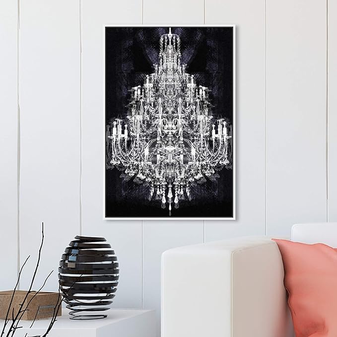 The Oliver Gal Artist Co. Fashion and Glam Framed Wall Art Canvas Prints 'Montecarlo Crystal' Chandeliers Home Décor, 20" x 30", White, Black