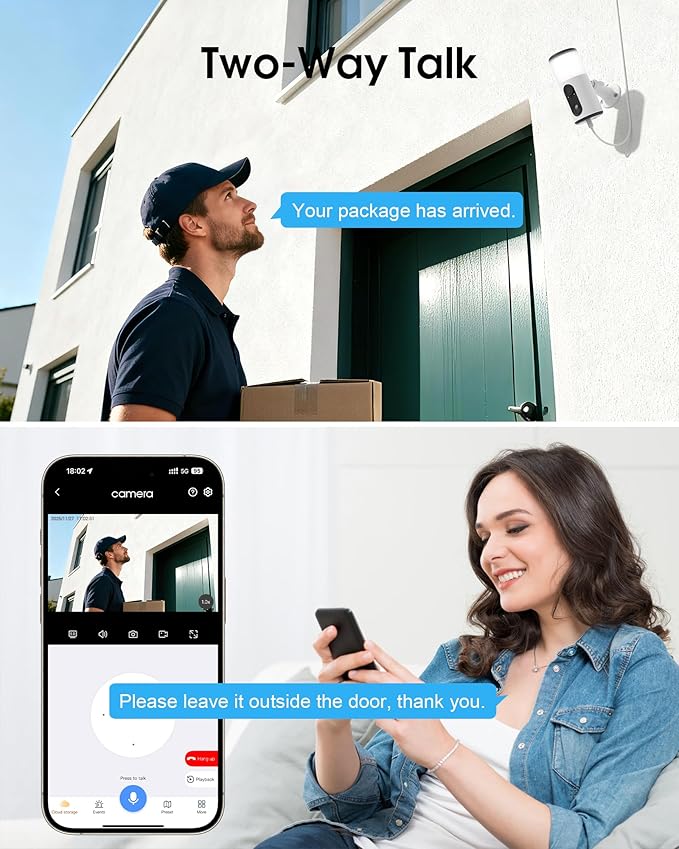 Floodlight Camera with Solar Panel, 4MP Battery Powered Security Cameras for Home Security, 2 Way Audio, PIR Motion Sensor, 2.4G/5G Dual Band WiFi, SD/Cloud Storage