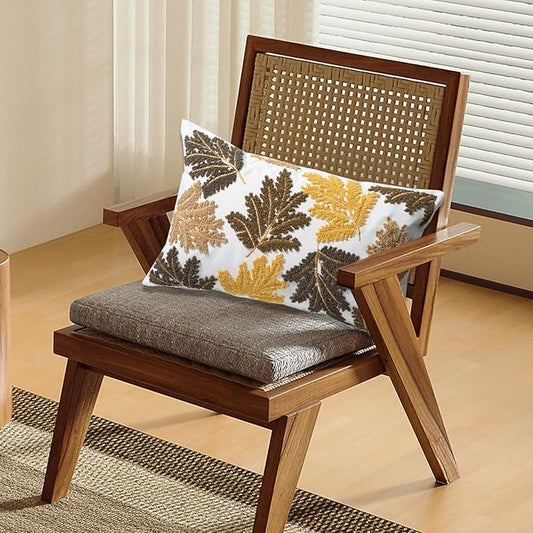 Set of 2 Embroidered Decorative Throw Pillow Covers Couch Square Pillowcases Cushion for Bedroom Sofa Farmhouse Decor 18x18 Inch (Yellow Maple Leaf-Lumbar)