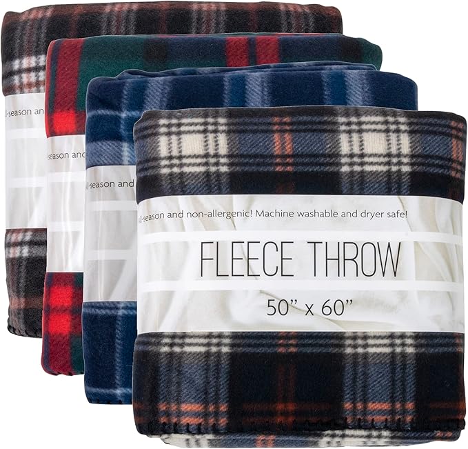 Trail maker 24 Pack Bulk Plaid Sherpa Fleece Throw Blankets 50 x 60 for Wedding Guests, Homeless, Pets | Plaid Fleece Throw Blankets Bulk