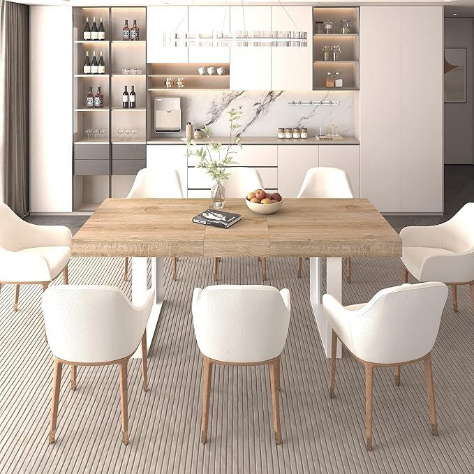 KEIKI 62.99'' to 78.7'' Extendable Dining Table, Modern Farmhouse Expandable Kitchen Table for 6-10 People, Large Wooden Conference Table