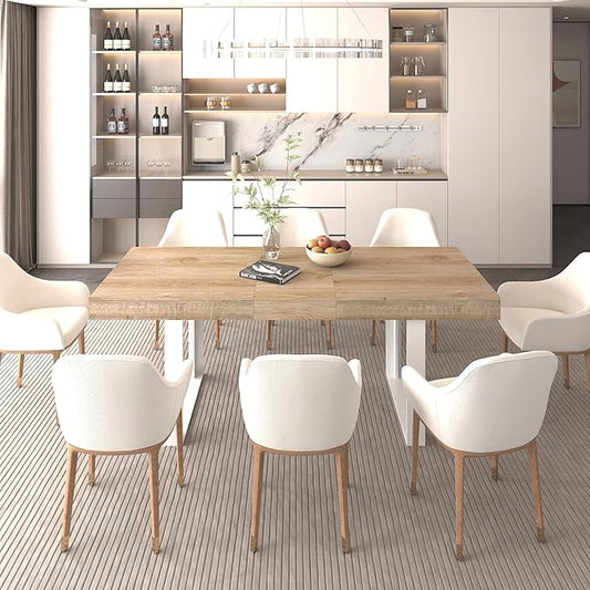 KEIKI 62.99'' to 78.7'' Extendable Dining Table, Modern Farmhouse Expandable Kitchen Table for 6-10 People, Large Wooden Conference Table