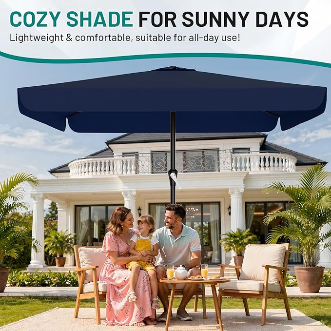 AreShark 8 X 10 FT Large Rectangular Patio Umbrella with Valance, Outdoor Table Market Umbrella w/Crank & 8 Ribs, Rectangle Outdoor Umbrellas for Garden, Deck, Yard and Poolside, Navy