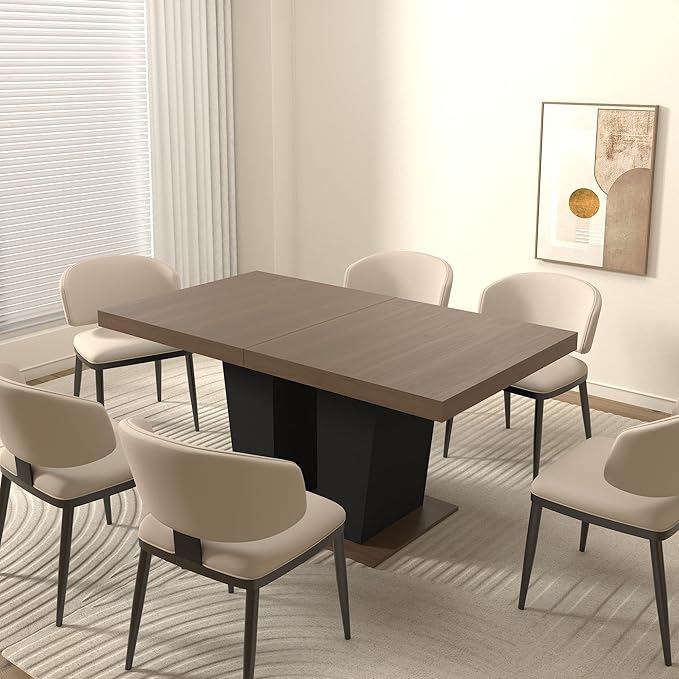 Ball & Cast Expandable Dining Table for 6-10,63-78.74" Kitchen Table W/Heavy Duty Pedestal Base,Rectangular Extendable Dining Room Table for Small Space,Black+Brown