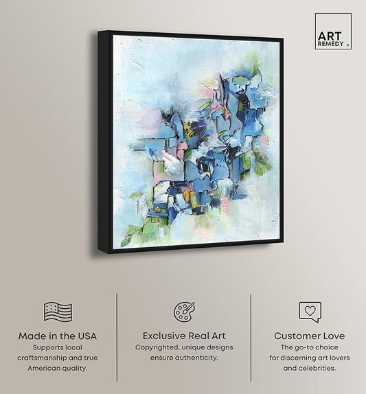 Art Remedy Poesy Canvas Modern Blue Abstract Wall Art, Black Frame, 30" x 36"