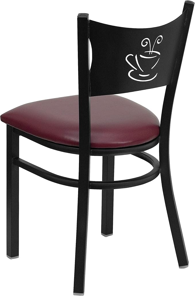 Flash Furniture HERCULES Series Black Coffee Back Metal Restaurant Chair - Burgundy Vinyl Seat (Pack of 4)