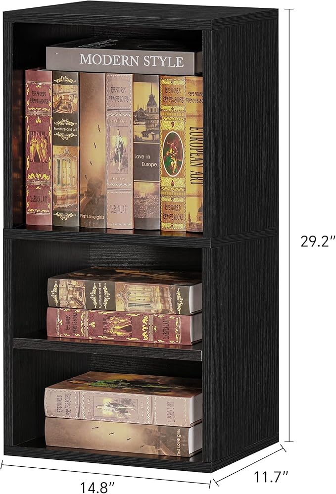 FUSUNBAO Magic DIY Cube Storage Organizer Stackable Cubes, Small Room Organizer Wooden Storage Boxes, Modern Bookshelves, Shelves for Home Books Clothes Toys (Black,2-Layer Cube)
