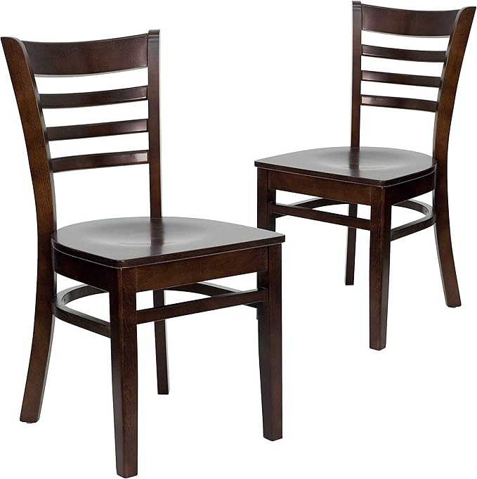 Flash Furniture 2 Pack HERCULES Series Ladder Back Walnut Wood Restaurant Chair